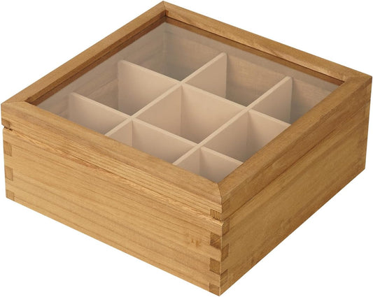 Wood Tea Bag Organizer, 6 Compartment Multi-Functional Tea Box and Storage Organizer for Tea Bags with Clear Acrylic Window