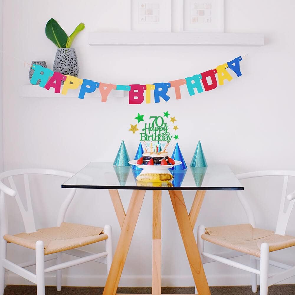 Glittery 70th Happy Birthday Cake Topper with Star,Personalised 70 Birthday Cake Toppers Party Decorations Party Supplies for Boys Girls Green Gold