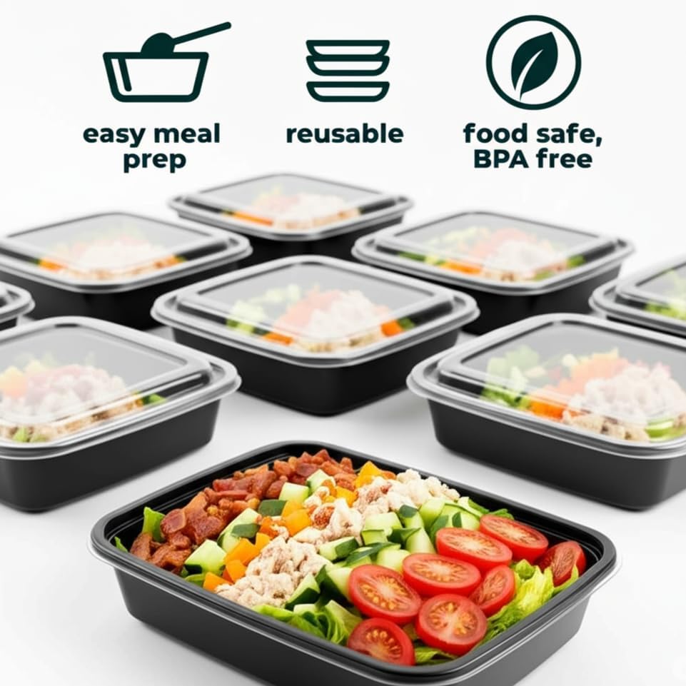 Pomp 28 oz Single Compartment Meal Prep Containers + Lids (10 Pack) | Reusable, Leak-Proof, BPA-Free Food Storage Containers | Microwave, Freezer & Dishwasher Safe