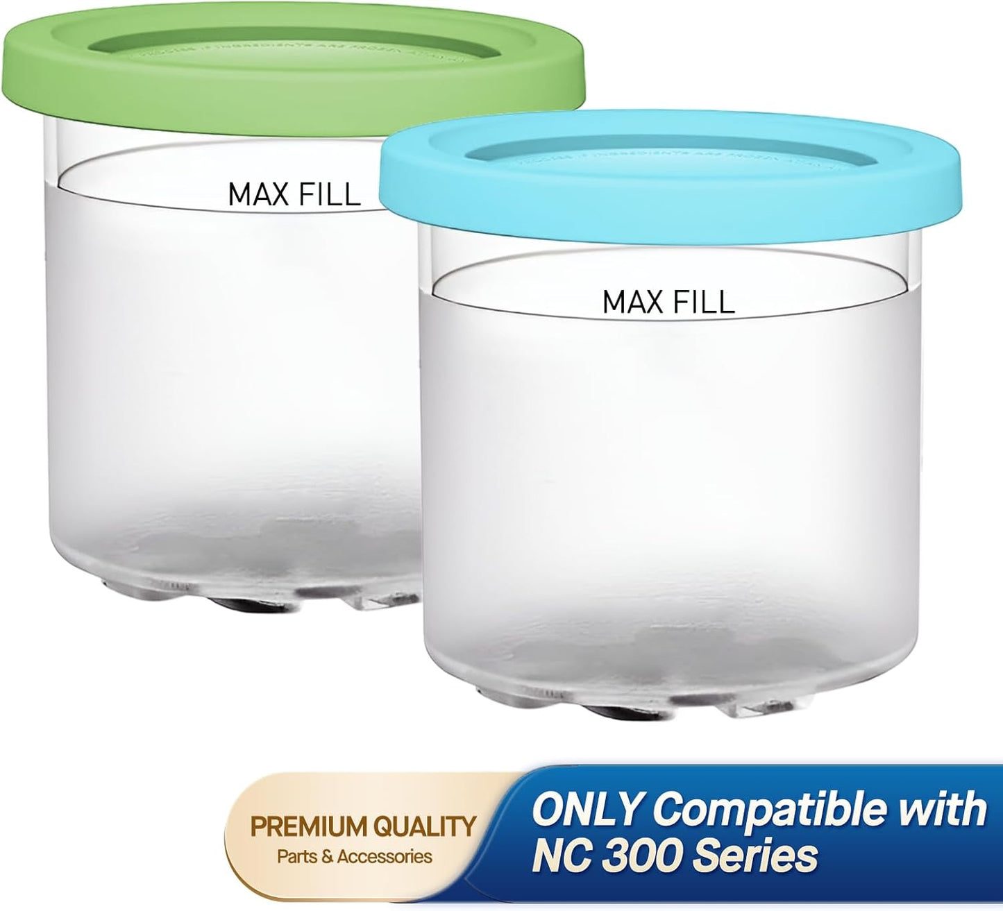 For Ninja Creami NC299AMZ & NC300s Series Ice Cream Makers, BPA-Free & Dishwasher Safe, 16 oz Pints with Lids 2 Pack - (Green/Blue)