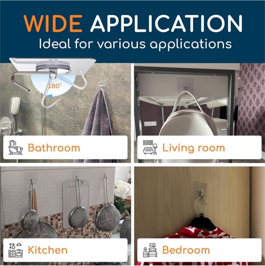 GLUIT Adhesive Wall Hooks for Hanging Heavy Duty 22 lbs Hooks for Walls No Damage 20 Pack