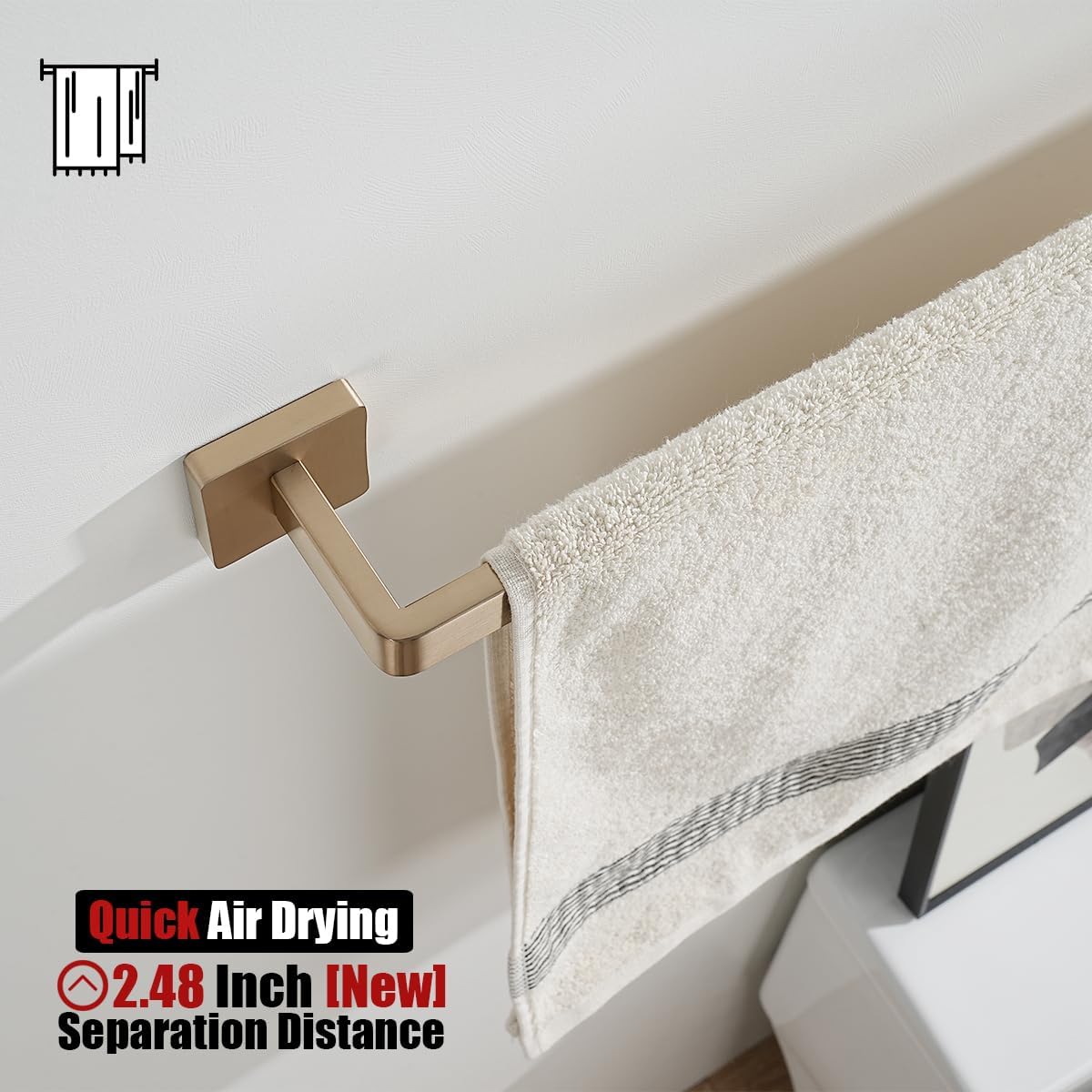 JQK Champagne Bronze Towel Bar, 12 Inch 304 Stainless Steel Thicken 0.8mm Towel Rack Bathroom, Towel Holder Wall Mount, Total Length 14.41 Inch, TB250L12-CB