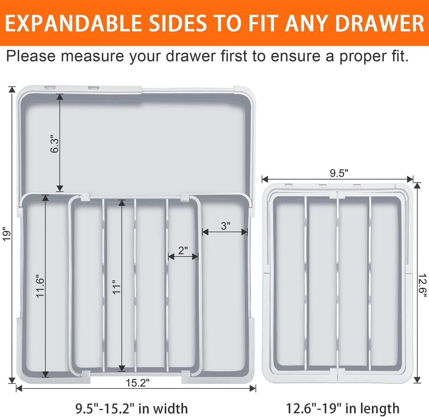 Expandable Silverware Drawer Organizer BPA Free Cutlery Organizer Small Utensil Organizer for Kitchen Drawers Adjustable Spoons Forks Knives Storage Divider, Gray