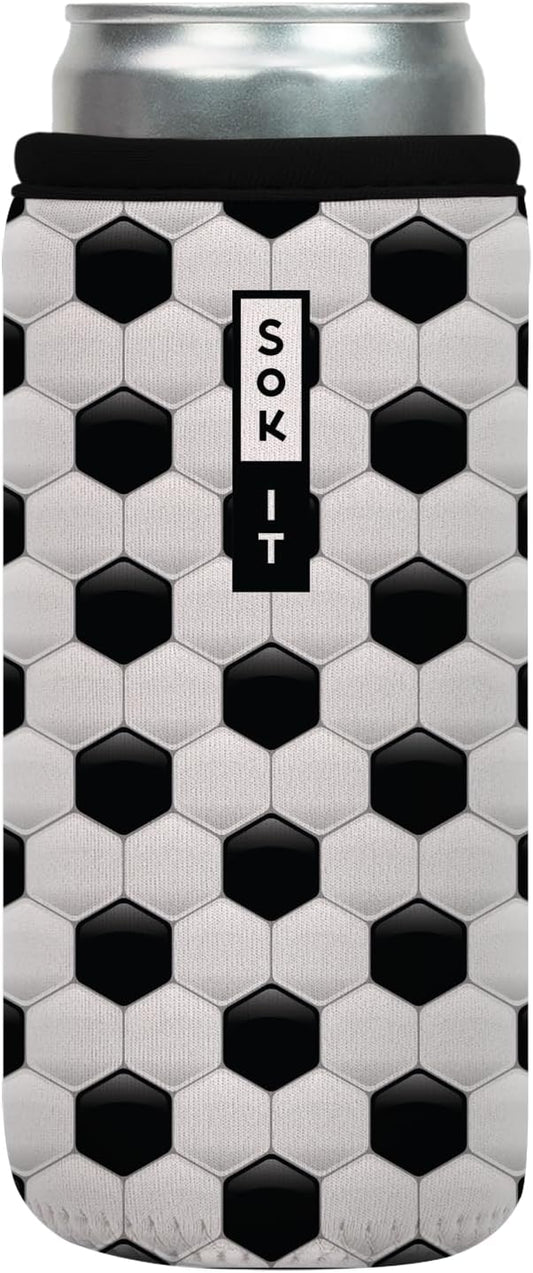 Sok It CanSok Sleeve for Beer & Soda Insulated Neoprene Cover (Soccer, 12oz Slim Can Sleeve)