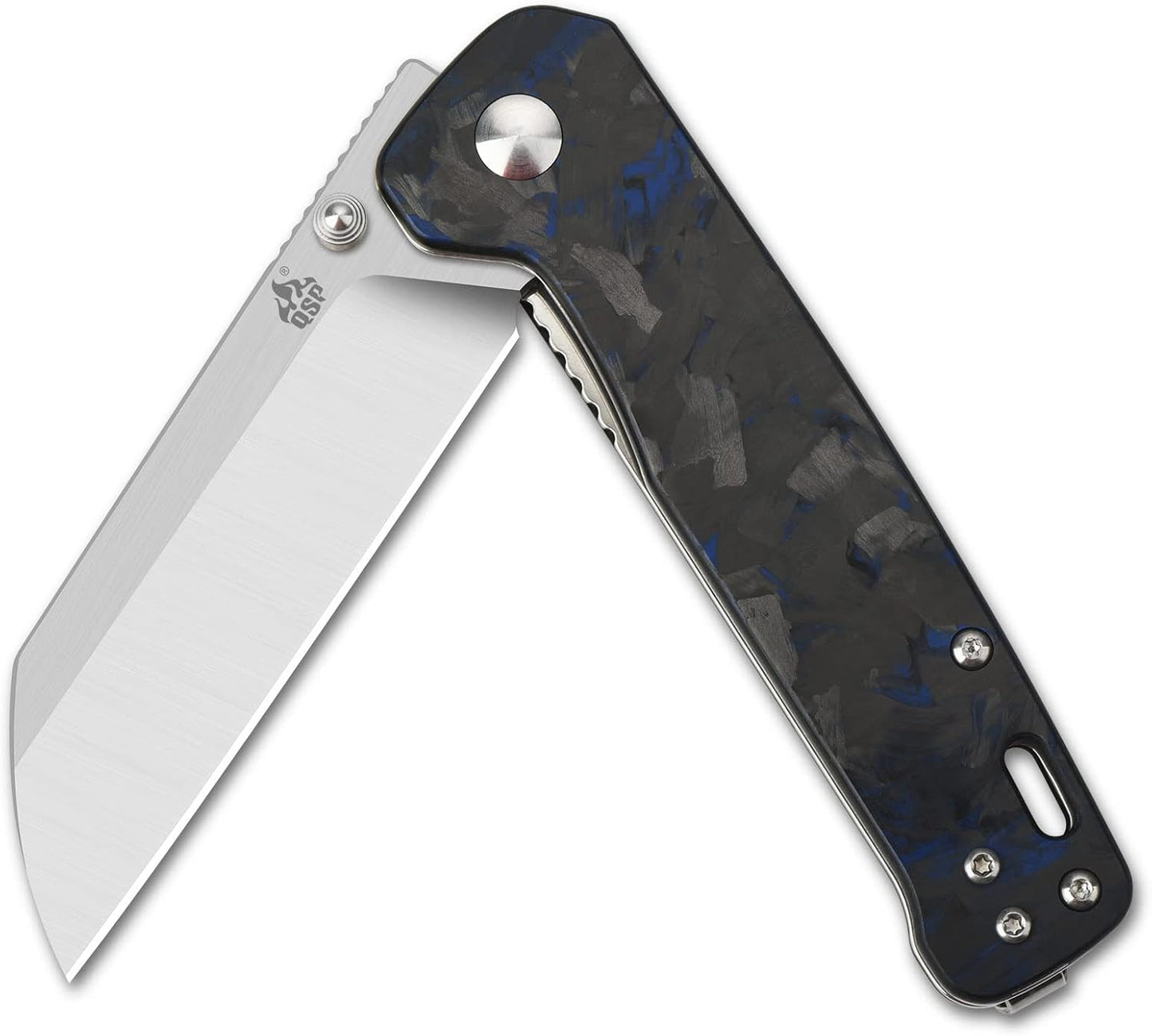 QSP Penguin Folding Pocket Knife – Rugged D2 Blade EDC Knife – Premium Micarta Handle – Smooth One-Hand Open – Deep Carry Clip – Left/Right-Handed Friendly (Blue Shredded Overlay Black)