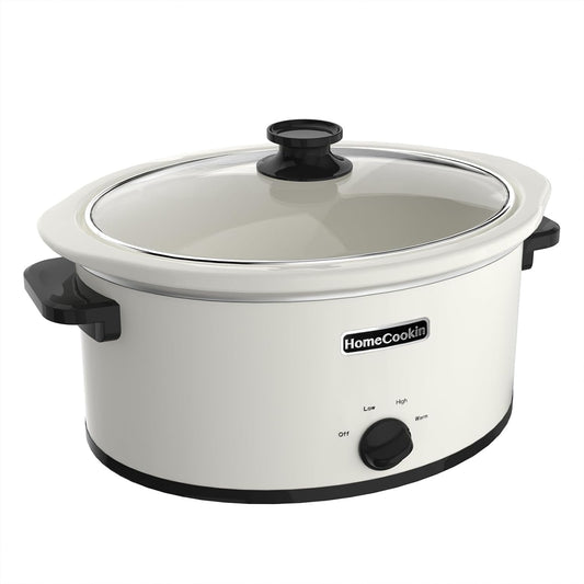 HOMECOOKIN 8 Quart Slow Cooker Oval Manual Pot Food Warmer with 3 Cooking Settings, White