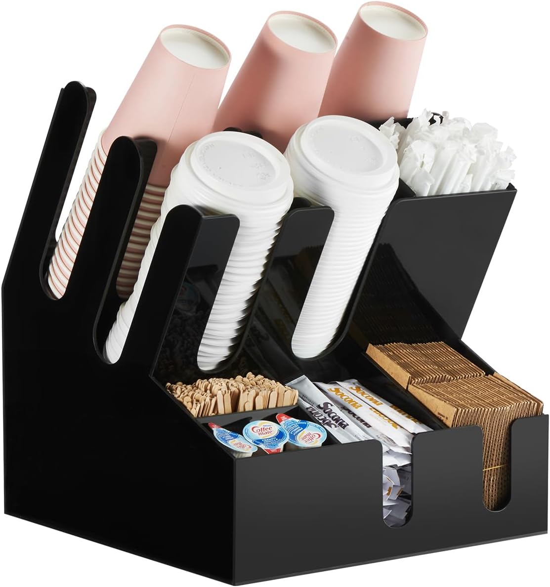 CURTA Modern Organized Coffee Condiment Organizer, 10-Compartment Coffee Condiment Station,Countertop Organizer for Home, Kitchen, Restaurant, Bar, Breakroom, Office