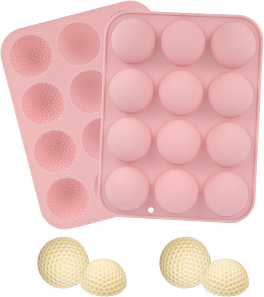 Silicone Golf Ball Chocolate Mold, 12 Cavity Golf Ball Cake Pop Mold for Cake Decorations Hot Chocolate Bombs Candy Fondant and More (Pink)