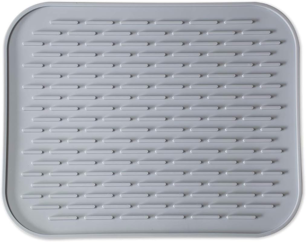 Silicone Dish Drying Mat for Multiple Usage,Easy clean,Eco-friendly,Super Sturdy Silicone Dish Drying Mat and Trivet, Dishwasher Safe, Heat Resistant (Gray, S 11.6×9.3inch)