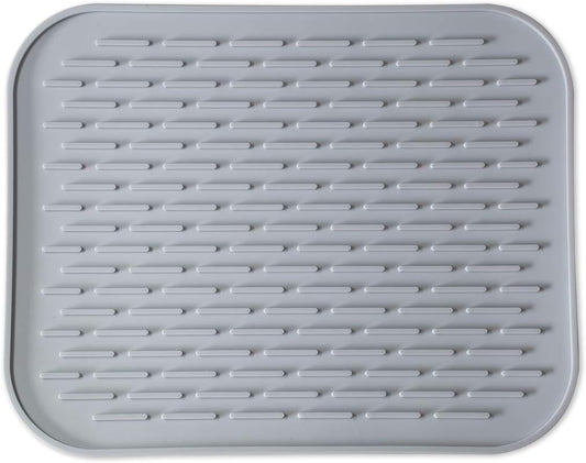 Silicone Dish Drying Mat for Multiple Usage,Easy clean,Eco-friendly,Super Sturdy Silicone Dish Drying Mat and Trivet, Dishwasher Safe, Heat Resistant (Gray, S 11.6×9.3inch)