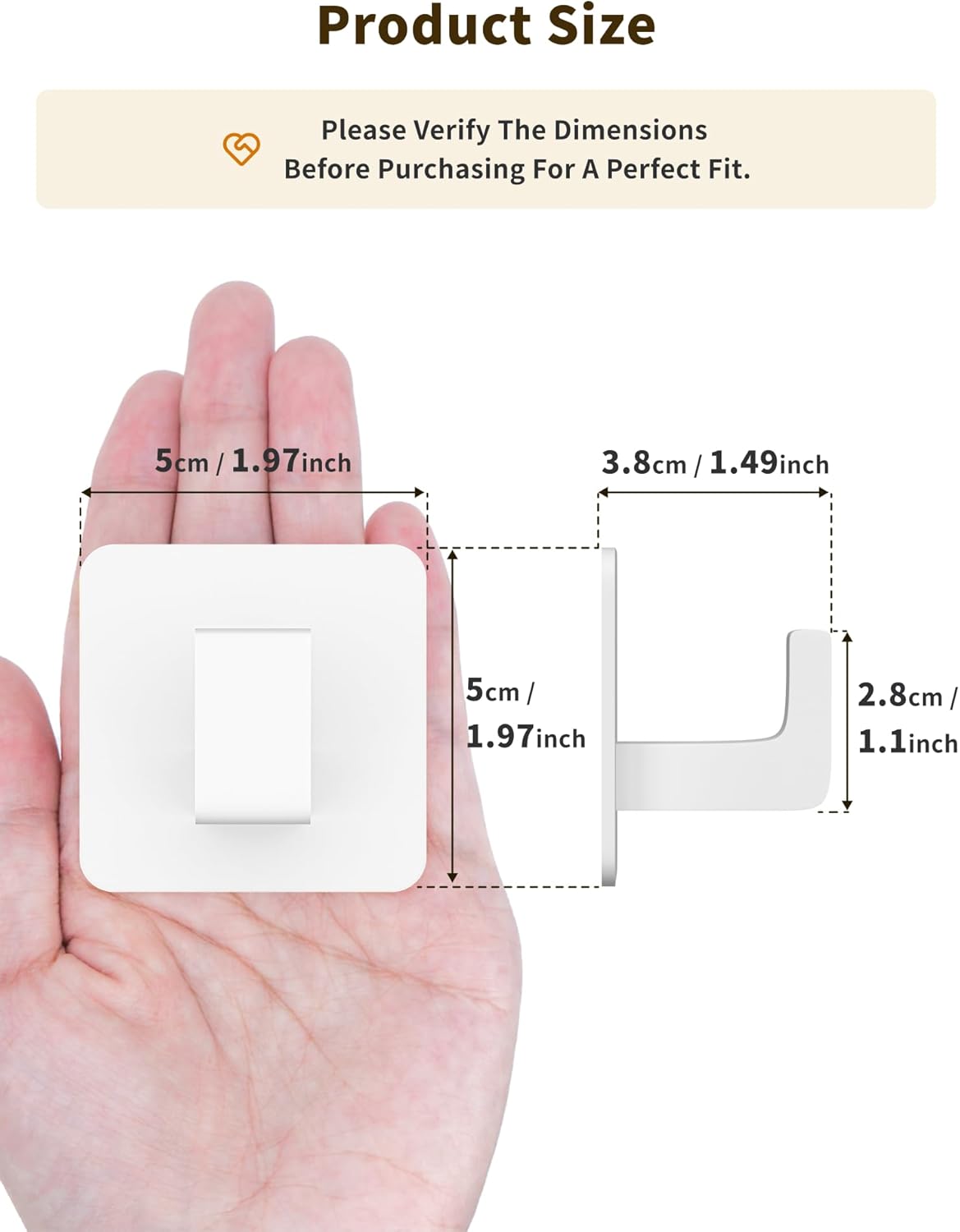 Square Self Adhesive Towel Hooks - 4 Pack Matte White Metal Hooks, Right-Angle Design for Towels, Robes & Hats, Organize Bathroom, Kitchen, Entryway, Doors, Cabinets on Smooth Surfaces
