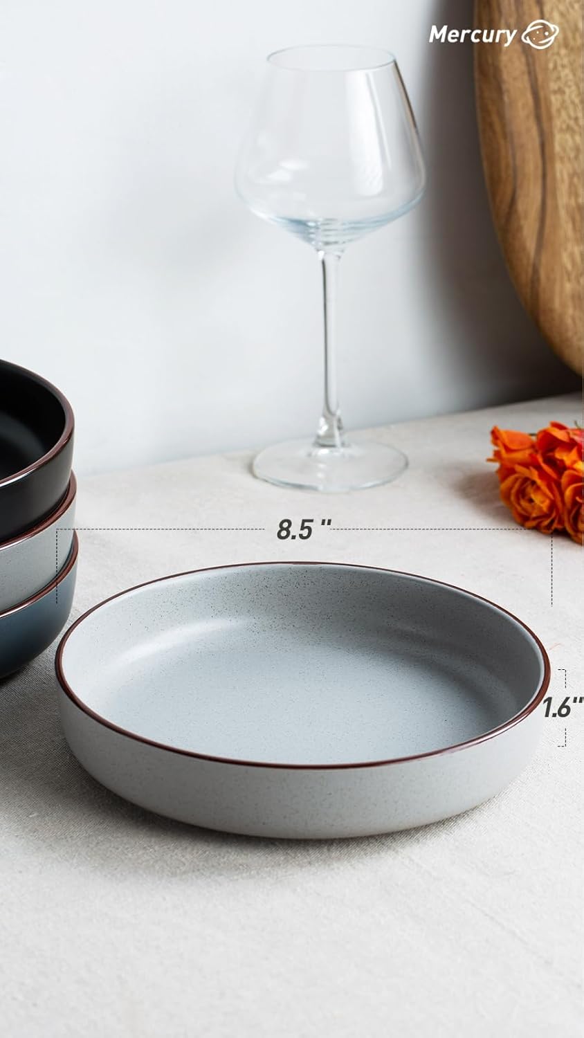 famiware Mercury Pasta Bowls Set of 4, 33 oz Large Salad Bowls, Ceramic Pasta Plates Bowls, Serving Bowls for Kitchen, Microwave & Dishwasher Safe, Multi-color