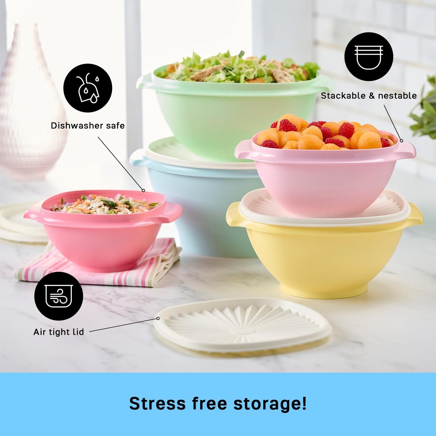 Tupperware Heritage Collection, 10 Piece Food Storage Container Set in Vintage Colors, Dishwasher Safe and BPA Free (5 Bowls, 5 Lids)