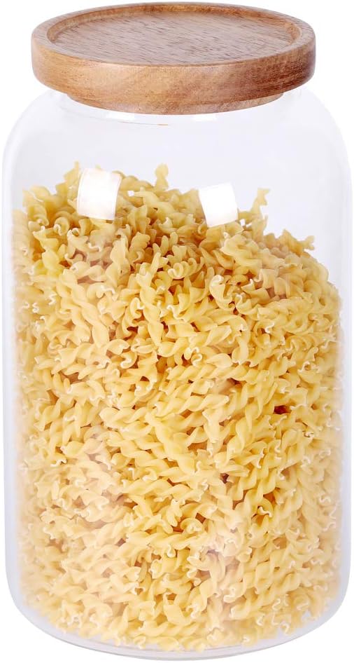 SAIOOL Modern Design Transparent Glass Food Storage jars, Food storage containers glass,100FL OZ(3000ml) Enlarged Thickened with Sealed Wooden Lid to Store Food, herbs, Tea, Easy to Use and Clean