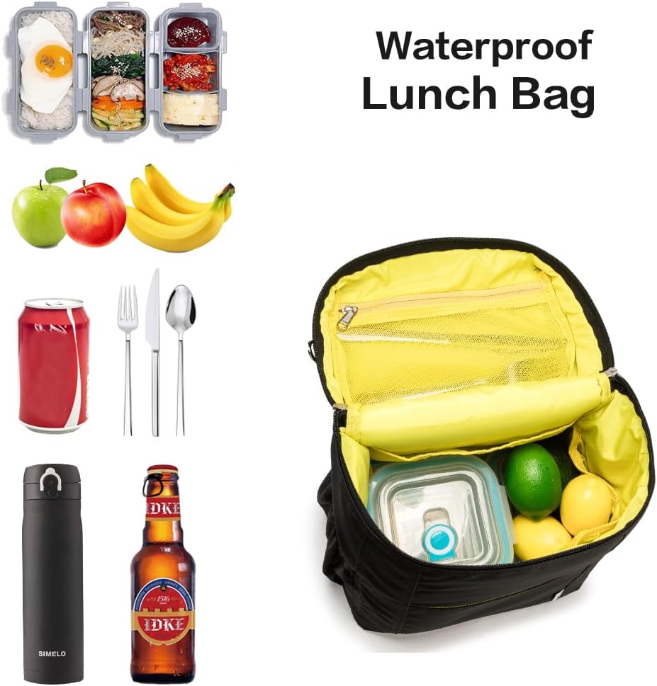 NOL Natural Organic Lifestyle Insulated Lunch Bags for Women Cooler Bag Lightweight Nylon Waterproof Lunch Box For Work (Black, Large)