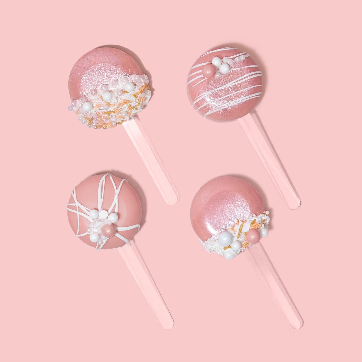 Fancy Sprinkles Halle Round Cakesicle Mold, 4 Cavities Reusable Silicone, Includes 8 Clear Acrylic Sticks,Baking & Dessert Decorating, Oven Safe (10 ¼” W x ⅞” H x 6 ⅜”)