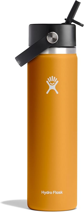 Hydro Flask Water Bottle - Insulated Stainless Steel - Wide Straw Lid, Non Spill, Leakproof in 24 Oz Fossil Brown