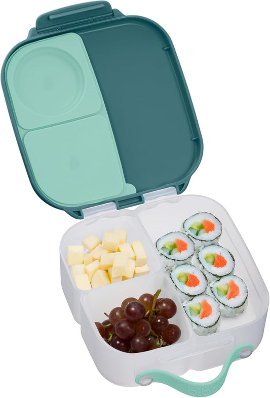 b.box Mini Lunch Box for Kids: Lunch Snack Container with 2 Leak Proof Compartments. Ages 3+ School Supplies, BPA Free (Emerald Forest, 4¼ cup capacity)