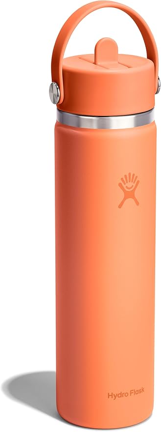 Hydro Flask Water Bottle - Insulated Stainless Steel - Wide Mouth Flex Straw Lid, Non Spill, Leakproof and Refillable in 24 Oz Nectar Orange