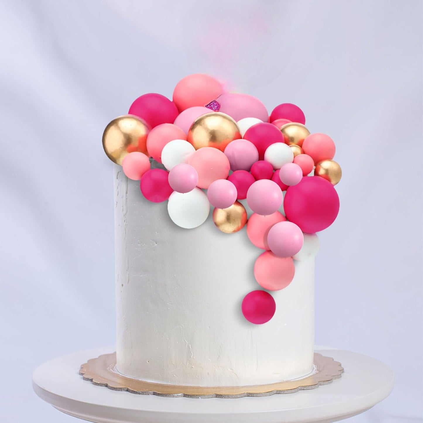 108 Pcs Balls Cake Topper DIY Cupcake Insert Foam Balloons for Cake Baking Wedding Anniversary Birthday Decoration(Pink Series, White, Gold,Multi Sizes)