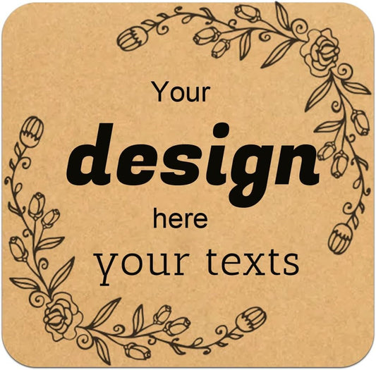 Custom Stickers Personalized Square Kraft Paper Sticker Customizable Floral Wreath Labels, Stickers for Mason Jars, Wedding Favors, Gift Tags, Party Packaging (Style 3)