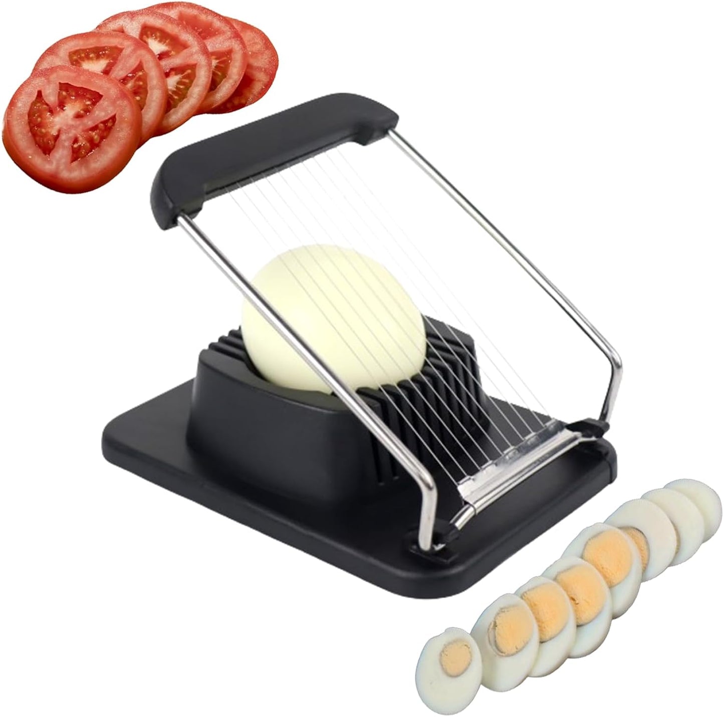Egg Slicer for Hard Boiled Eggs, Stainless Steel Wire, Heavy Duty Strawberry Egg Cutter for Hard Boiled Eggs, Kitchen Slicer for Eggs Fruit Spam, Black