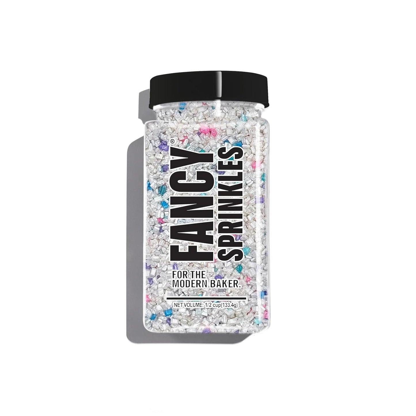 Fancy Sprinkles Unicorn Breath Fancy Sugar Pearlescent White Sugar Crystals Flecked with Blue, Purple, Pink, and Teal Sugars, and Silver Mini Edible Glitter Stars (4 OZ)