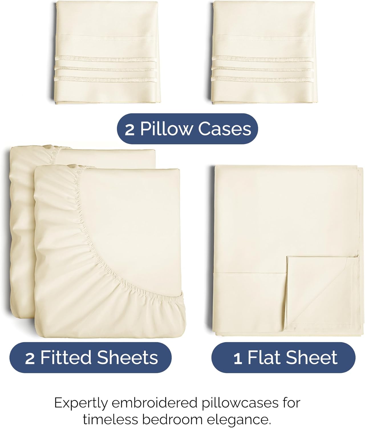 Split King Size 5 Piece Sheet Set - Comfy Breathable & Cooling Bed Sheets Set - Hotel Luxury Bedding for Women, Men, Kids, Teens, Boys & Girls - Deep Pockets, Soft, Wrinkle Free - Oeko-Tex - Off White