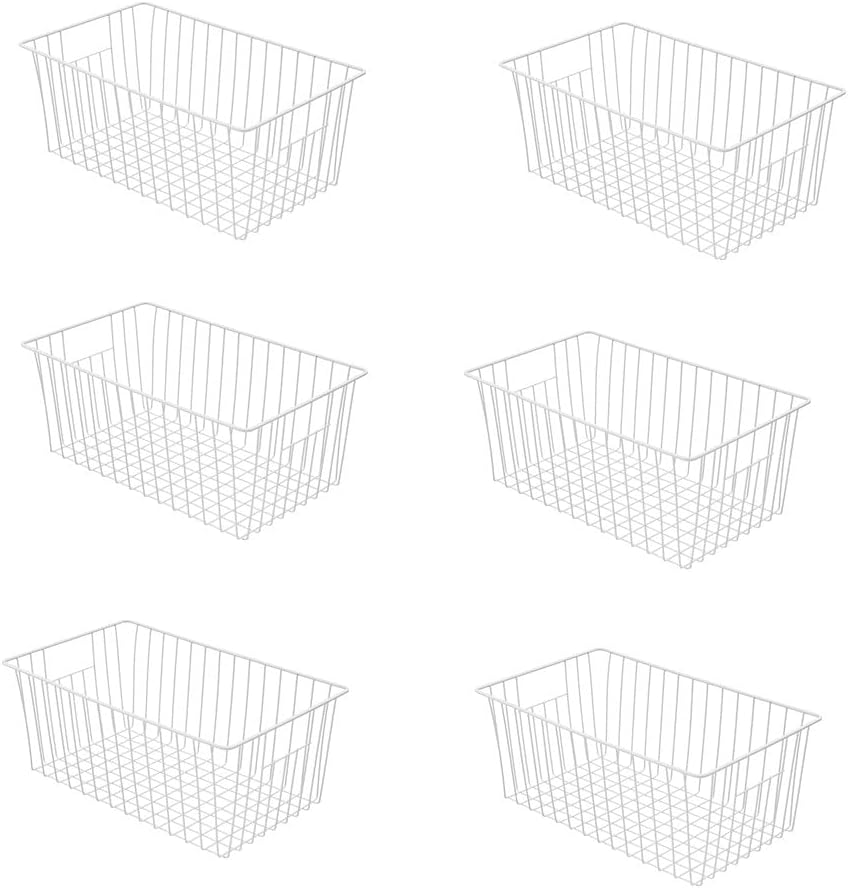 16inch Freezer Wire Storage Organizer Baskets, Household Refrigerator Bins with Built-in Handles