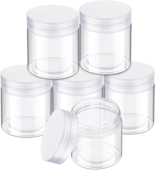 SATINIOR 6 Pack Plastic Container with Lids Small Jars Wide Mouth Round Airtight Leak Proof Container for Travel Storage, Cosmetic,eye Shadow, Nails, Paint, Jewelry(Clear,6 oz)