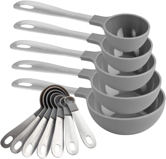COOK WITH COLOR Measuring Cups Set and Measuring Spoon Set, Stainless Steel Handles, Nesting Kitchen Measuring Set, Liquid Measuring Cup Set, 12 PC Stainless Steel, Gray