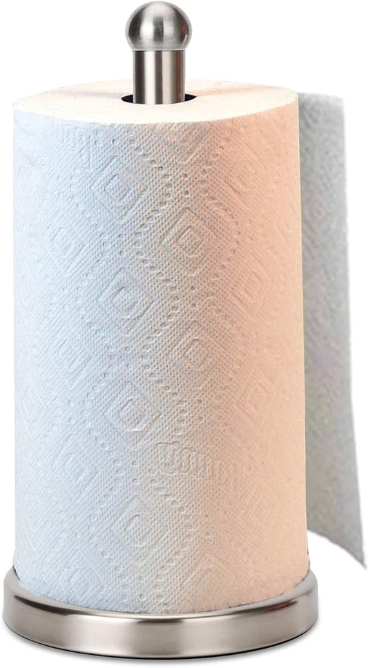 Paper Towel Holder Stand with Sturdy Base Fits Standard and Jumbo Sized Paper Towel, Paper Towel Holder Countertop (Brushed Nickel)