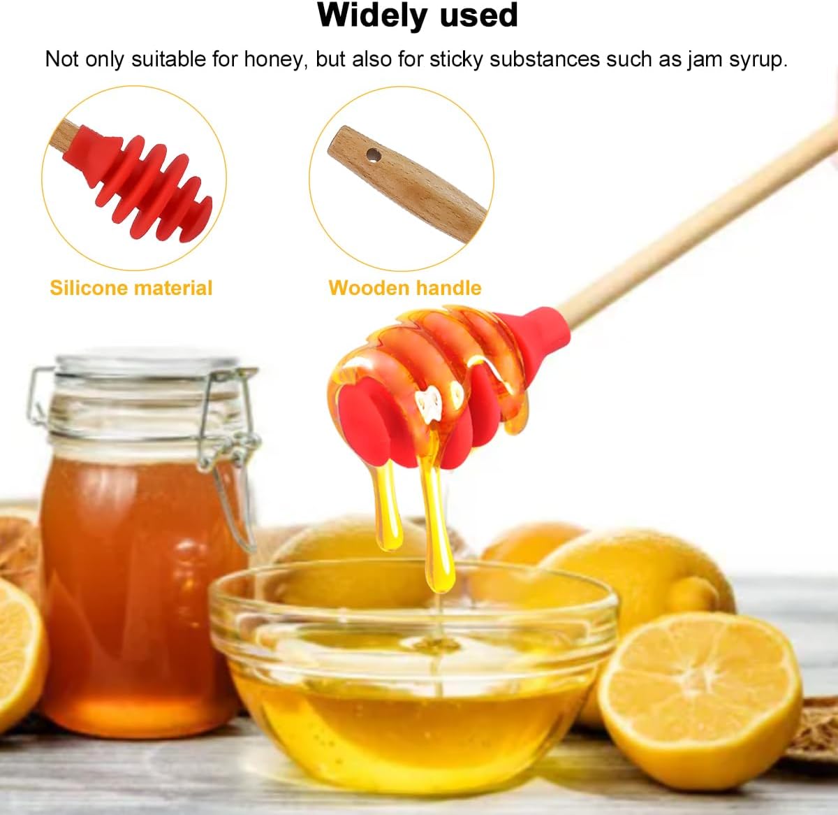 Silicone Honey Dipper Sticks, Spiral Design Non-Drip Honey Spoon with Jar Stirring Rod, Food-Grade BPA Free Dispenser for Syrup, Jam & Beverages