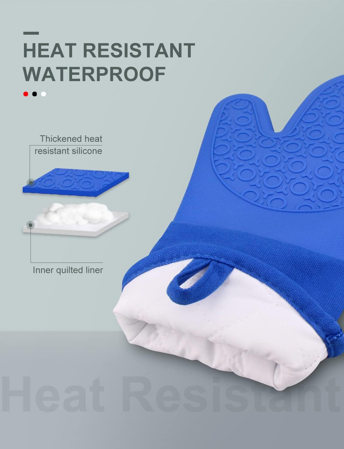 sungwoo Silicone Oven Mitts, Heat Resistant Oven Gloves with Quilted Liner Non-Slip Textured Grip Perfect for BBQ, Baking, Cooking and Grilling - 1 Pair 13.8 Inch Royal Blue