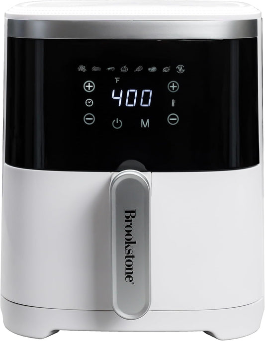 Brookstone Air Fryer – 4.5 Qt, 1300W Large Capacity Fryer with LED Display, 8 Presets, Adjustable Temp, Oil-Free Kitchen Appliance for Baking, Roasting, Frying, Healthy Crispy Meals, White