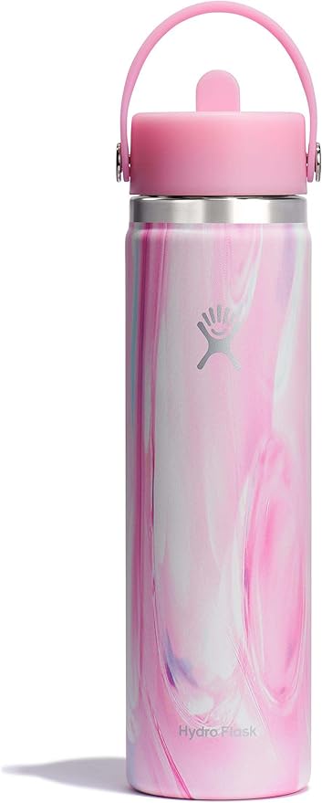 Hydro Flask Water Bottle - Insulated Stainless Steel - Wide Mouth Flex Straw Lid, Non Spill, Leakproof and Refillable in 24 Oz Jelly Pink