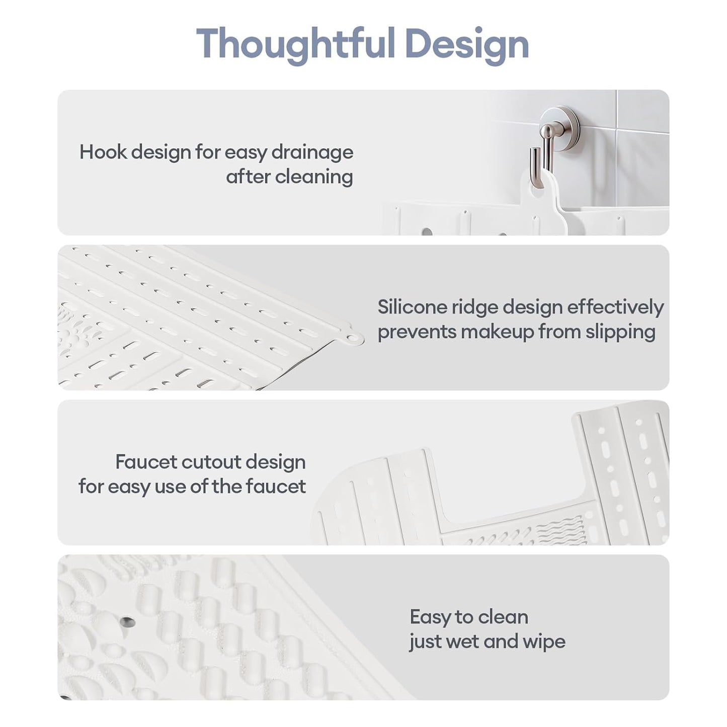 IeBilif Bathroom Sink Cover for Counter Space, Foldable Sink Covers, Makeup Organizer Mat Space Saver with Hanging Loop, Silicone Makeup Brush Cleaner Mat for Bathroom(White)