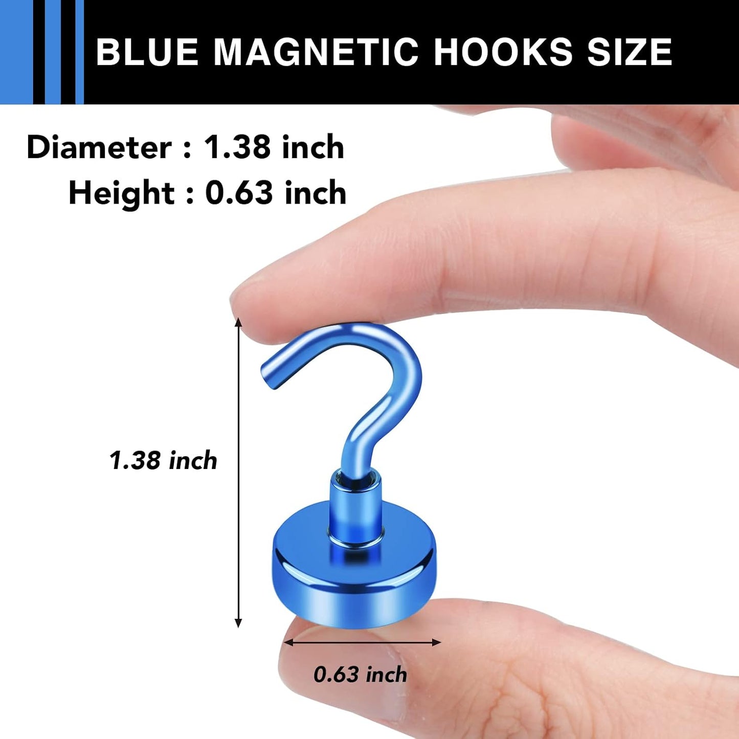 LOVIMAG Magnetic Hooks，25Lbs Magnet Hooks for Cruise Cabin, Magnetic Hooks for Hanging, Fridge, Classroom, Refrigerator, Ceiling, Office, Kitchen. Grill, Garage-6 Pack of Blue