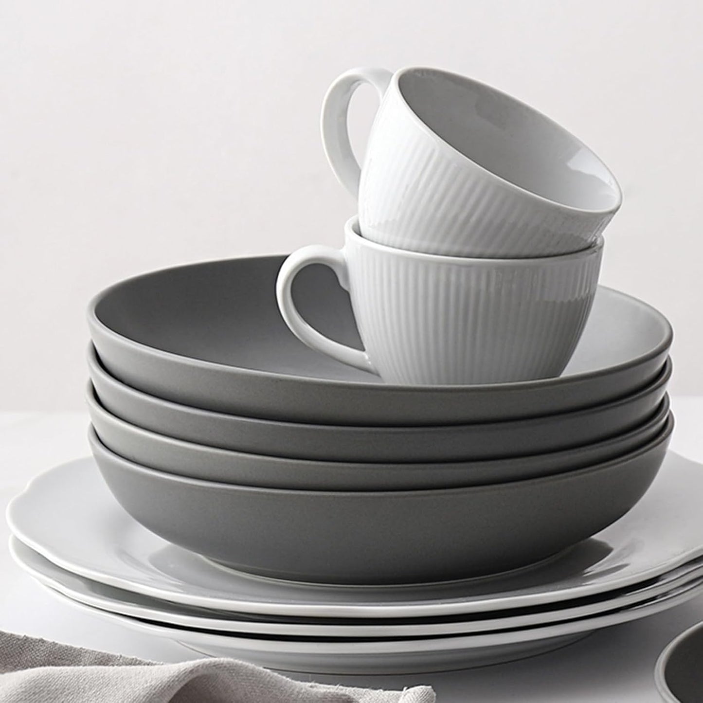 Y YHY 8.6" Vivid Gray Pasta, Salad & Soup Serving Bowls Set of 4, 32oz Large Ceramic, Microwave, Oven & Dishwasher Safe, Sturdy Porcelain Perfect for Daily Dining, Family Gatherings, Parties & Gifts