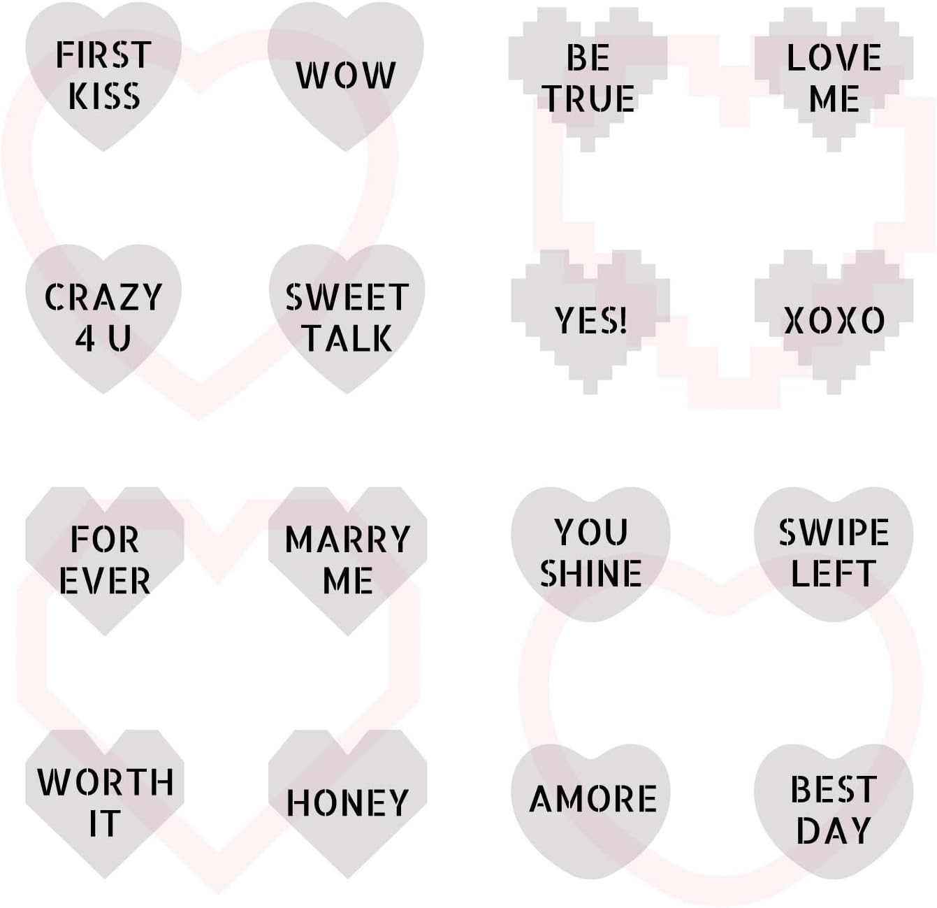 Mini Heart Conversation Cookie Cutter and Stencil Set Bundle Family Love Bakery Cutter Valentine Stencils DIY Bakery for Wedding Holiday and Lover Kids Painting Coloring Pages Comb (Mini Heart)