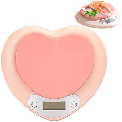 Food Scale, Cooking Scale, Large LCD Heart Shaped Food Weighs from 0.05oz Up to 11lb Battery Powered/Rechargeable for, Baking, Cooking