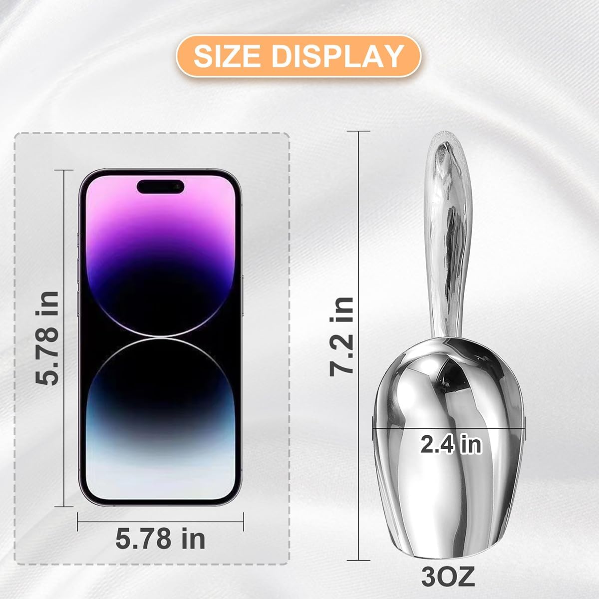 Metal Ice Scoop，Kitchen Ice Scooper for Ice Maker,Stainless Steel Small Ice Scooper for Freezer，Kitchen Gadgets Cookie Flour Pet Dog Food Scoop (Curved handle silver, 3oz)