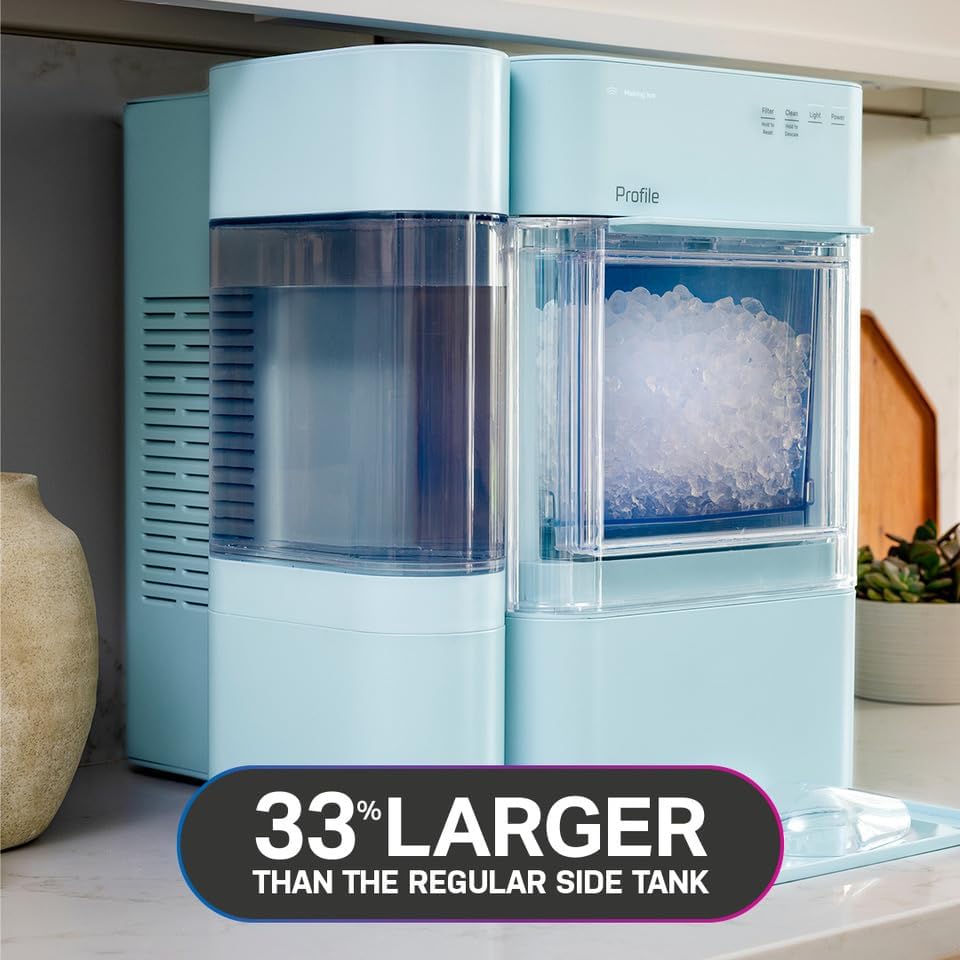 GE Profile Opal 2.0 XL with 1 Gallon Tank, Chewable Crunchable Countertop Nugget Ice Maker, Scoop Included, 38 lbs in 24 Hours, Pellet Ice Machine with WiFi & Smart Connected, Moonstone Blue