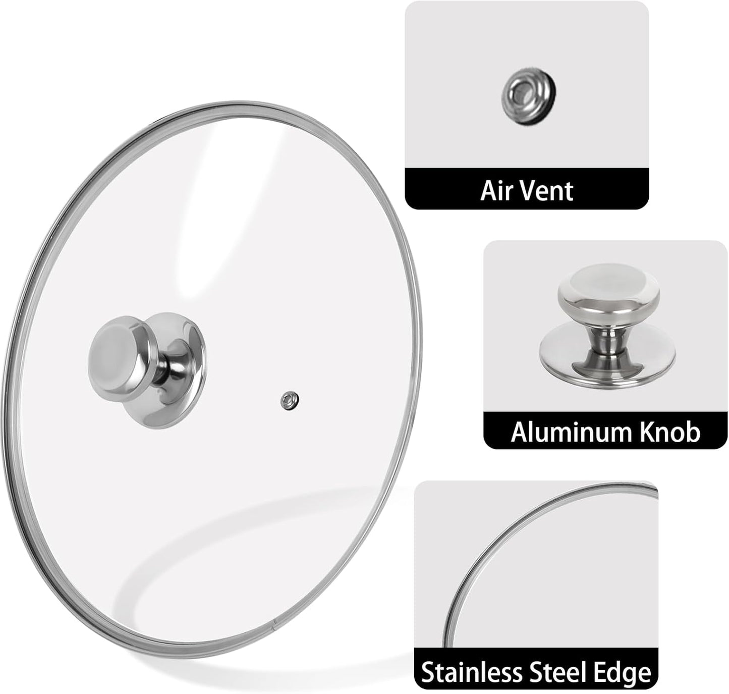 11 inch Tempered Glass Lid for Pots, Frying Pans and Skillets, Replacement Cover with Stainless Steel Knob Handle, Dishwasher Safe