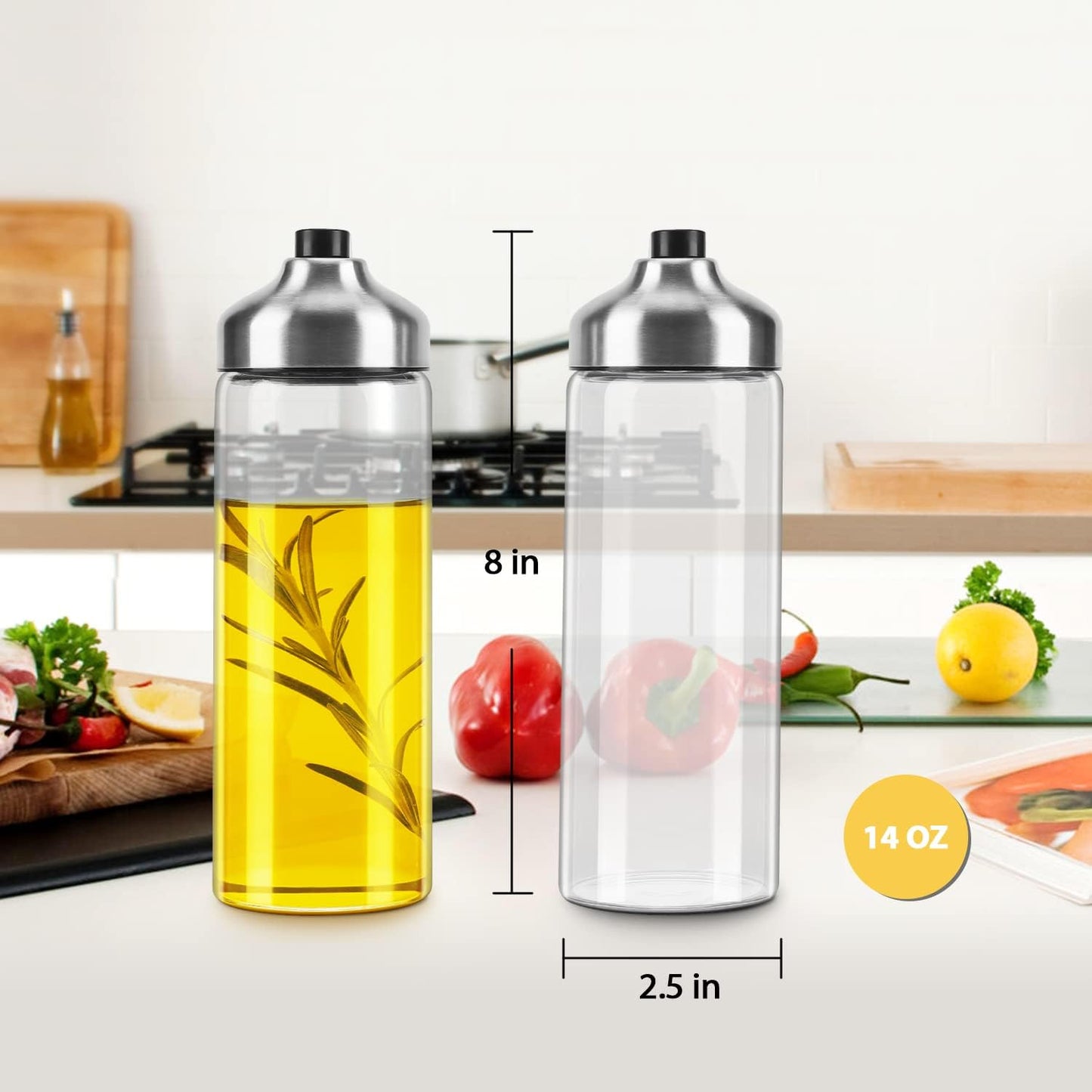 Aelga Olive Oil Dispenser Bottle - Glass Oil Dispenser - Dispenser Bottle for Kitchen with Stainless Steel Spout