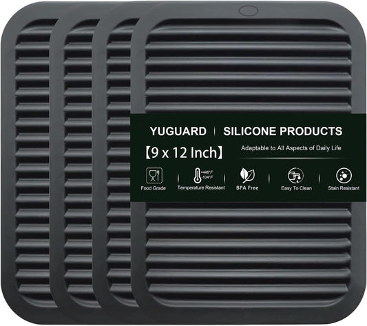 Trivets for Hot Dishes 4 - Pack Heat Resistant Pot Holders for Kitchen | Non - Slip Hot Pads for Hot Pots, Pans & Quartz Countertops | Black Kitchen Silicone Mats