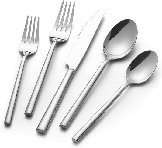 Alata Potter 60-Piece Forged Silverware Set Stainless Steel Flatware Set Cutlery Set, Service for 12, Mirror Finish, Dishwasher Safe