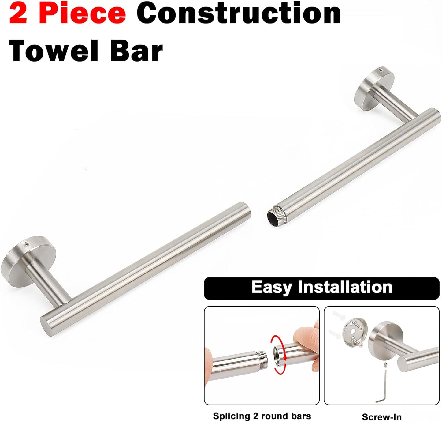 NearMoon Bathroom Towel Bar, Bath Accessories Thicken Stainless Steel Shower Towel Rack for Bathroom, Towel Holder Wall Mounted (1 Pack, Brushed Nickel, 18 Inch)