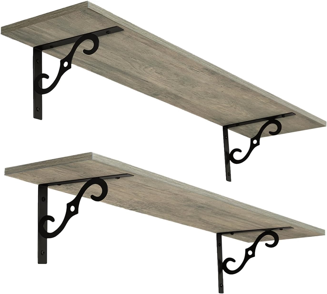 DINZI LVJ Long Wall Shelves, 23.6 Inch Large Floating Shelves Set of 2, Wide Display Shelf Wall Mounted with Brackets, Easy Hanging for Living Room, Toilet, Office, Bedroom, Gray Wash