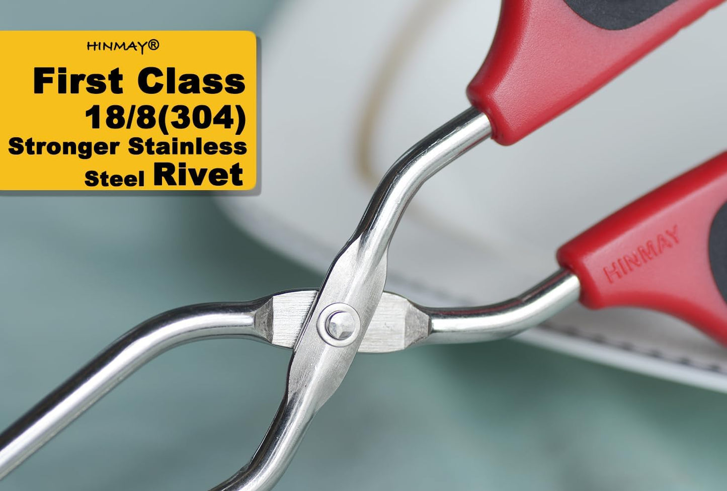 HINAMY Stainless Steel Scissor Tongs with Comfort-Grip Handle 13-Inch, Set of 2